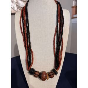 Vintage Multi Strand Wood Bead Statement Necklace 33” 128grams